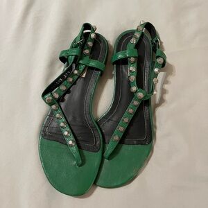 Balenciaga green leather studded sandals
